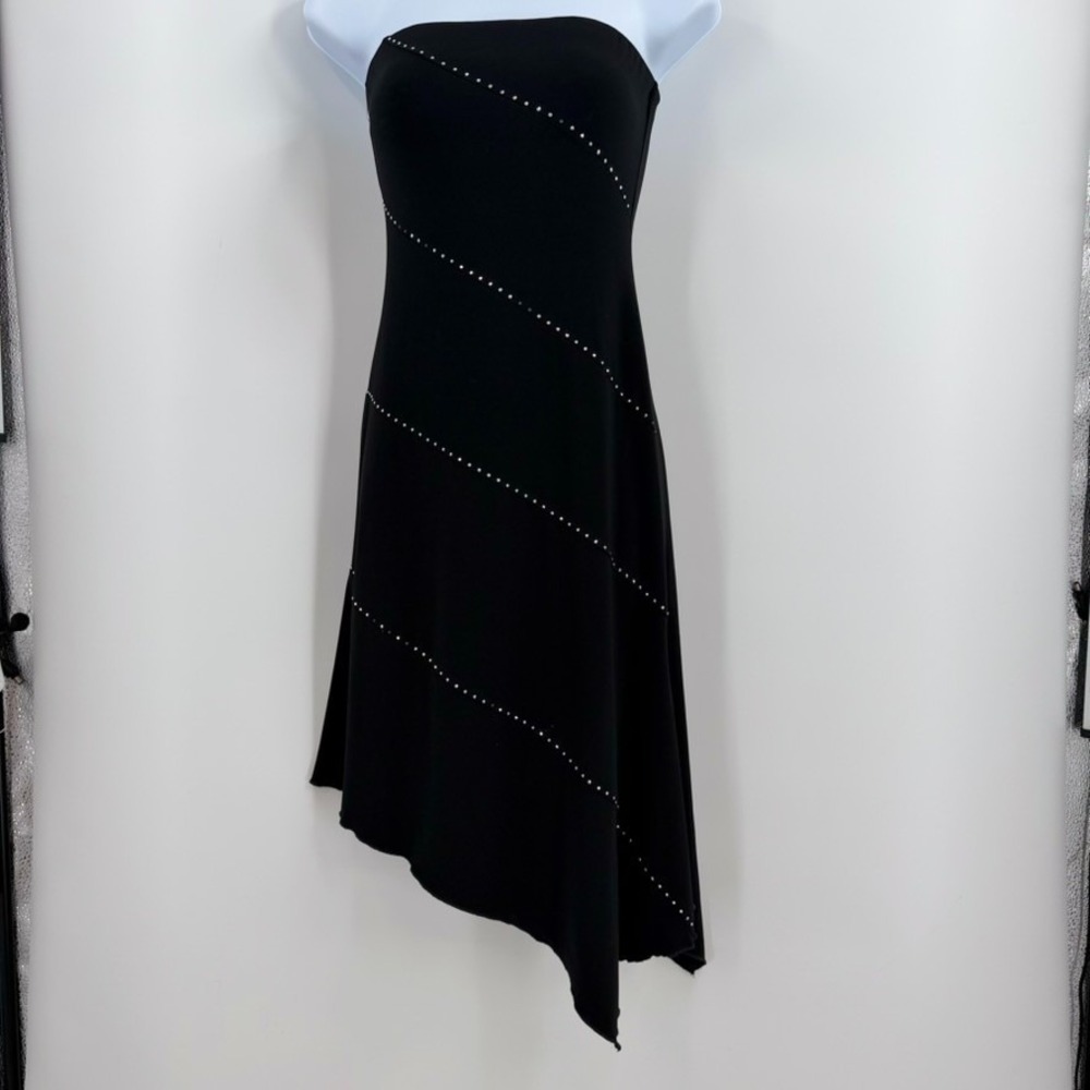 VTG Y2K Wet Seal Womens Small Black Strapless Rhinestone Dress Clubwear Gothic